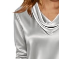thumbnail image 4 of Turilly Womens Versatile Dressy Cowl Neck Tops Ladies' Colored Elegant Draped Neckline Satin 3/4 Sleeve Shirt Top, 4 of 5