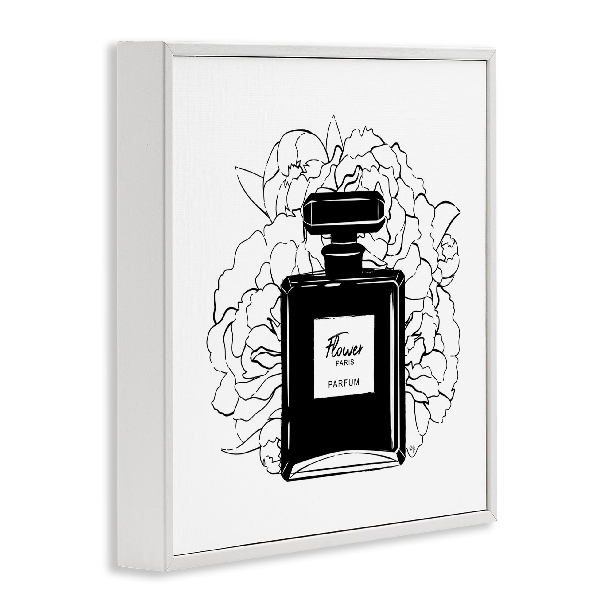 Stupell Industries Black Perfume & Roses Beauty & Fashion Painting White Framed Art Print Wall Art, 24 x 24