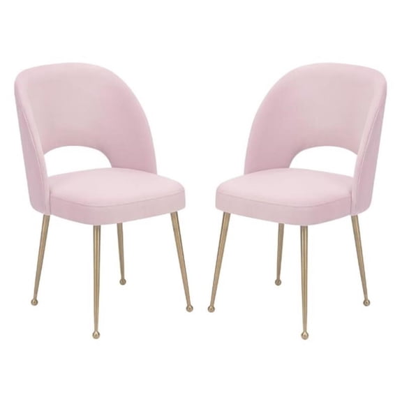 Home Square Swell 19.3" Velvet Dining Chair in Blush Pink & Gold - Set of 2