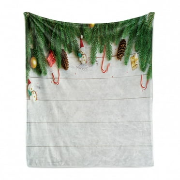 Christmas Soft Flannel Fleece Throw Blanket, Print of Holiday Season Concept Tree Branches with Ornaments Cones Lollipops, Cozy Plush for Indoor and Outdoor Use, 50" x 60", Multicolor, by Ambesonne