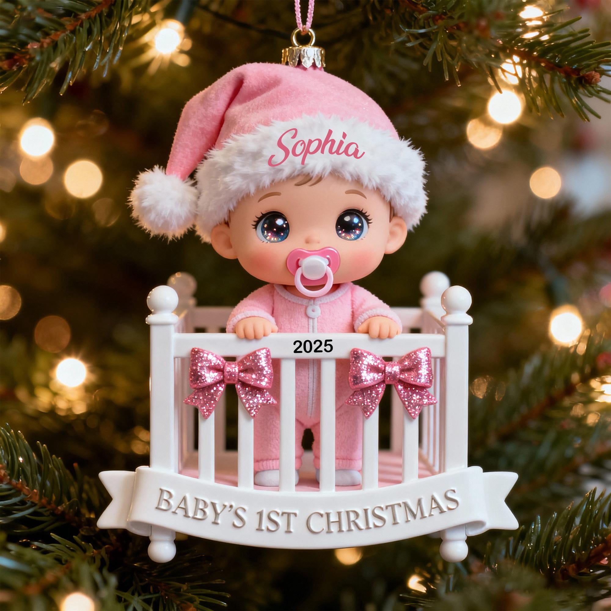 Baby’s First Christmas Ornament Acrylic — Custom Name, Newborn Christmas Keepsake Gift