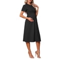 thumbnail image 4 of INSPIRE CHIC Women's Maternity Dress A Line Crewneck Short Sleeve Stretchy Summer Office Work Midi Pregnancy Dresses S Black, 4 of 6