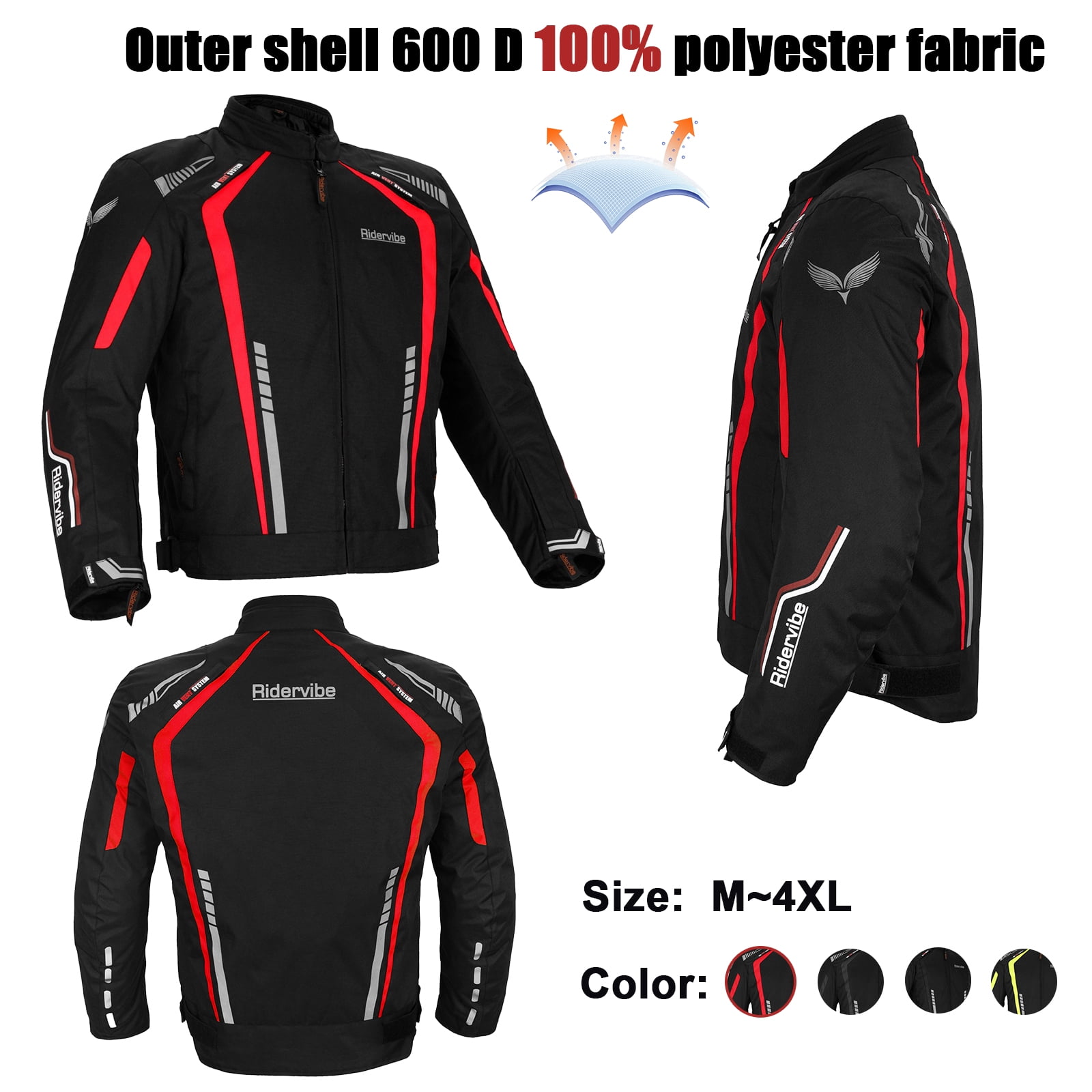Dream Apparel Men's All-season Motorcycle Jacket for Enduro Dualsport Riding with 600 D polyester, Armor Foam Padding, Visibility