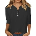 thumbnail image 2 of Black Womens Tops Women's 3/4 Sleeve Cotton Linen Blouses Led Top T Shirt Solid Color Comfy Tops 2025 Spring Casual Tunic Top Shirts for Women, 2 of 6