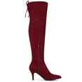 thumbnail image 3 of BLISSFUL STEP Women's Over Knee High Boots Stiletto Heels Pointed Toe Faux Suede Boots Burgundy 11, 3 of 6