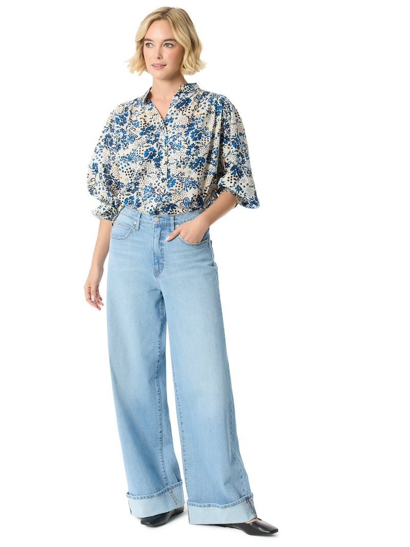 Jessica Simpson Women's Plus Freesia Wide Leg Cuffed Jeans, Sizes