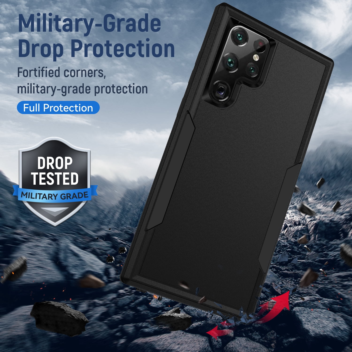 AIOVETEAB Defender Case Designed for Samsung Galaxy S22 Ultra case, Heavy Duty Shockproof Rugged Protective Bumper Cover for Samsung Galaxy S22 Ultra (Black)