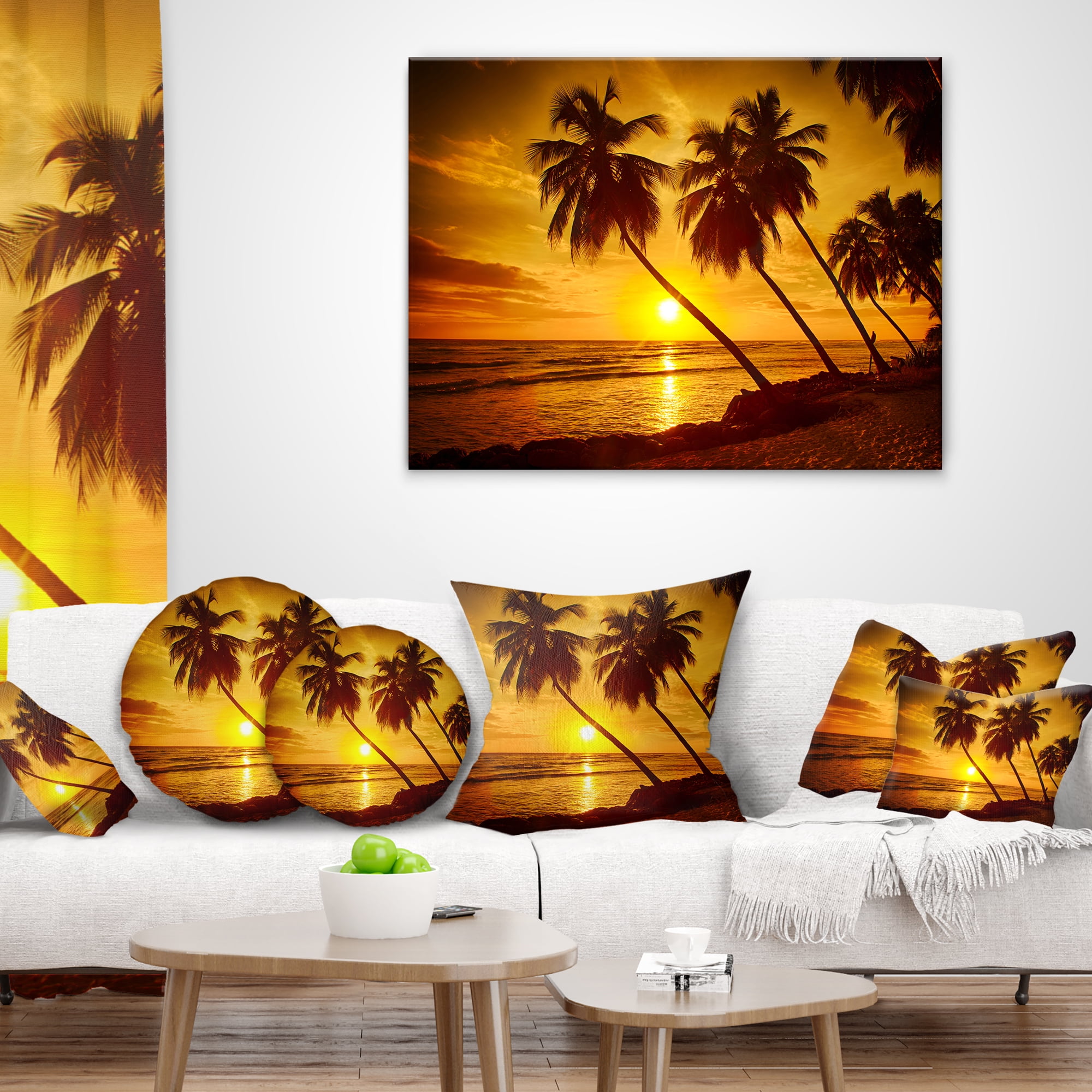 Designart Beach Sunset in Island Barbados - Modern Seascape Throw Pillow - 16x16