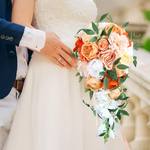 perfeclan Wedding Bridal Bouquet Artificial Flowers Centerpieces Supplies Boho Toss Bouquet Decorations for Ceremony Party