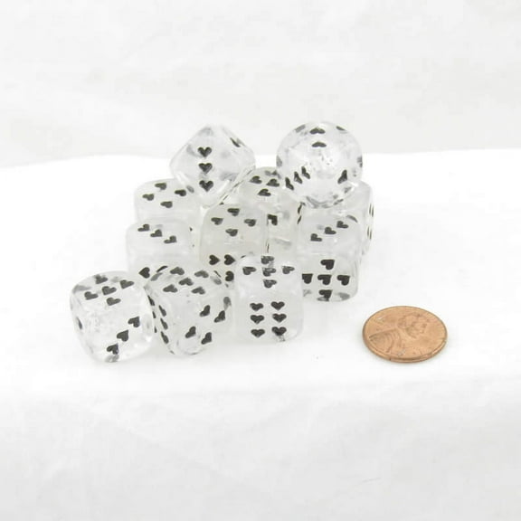 White Cirrus Dice with Black Hearts D6 16mm (5/8in) Pack of 12 Wondertrail