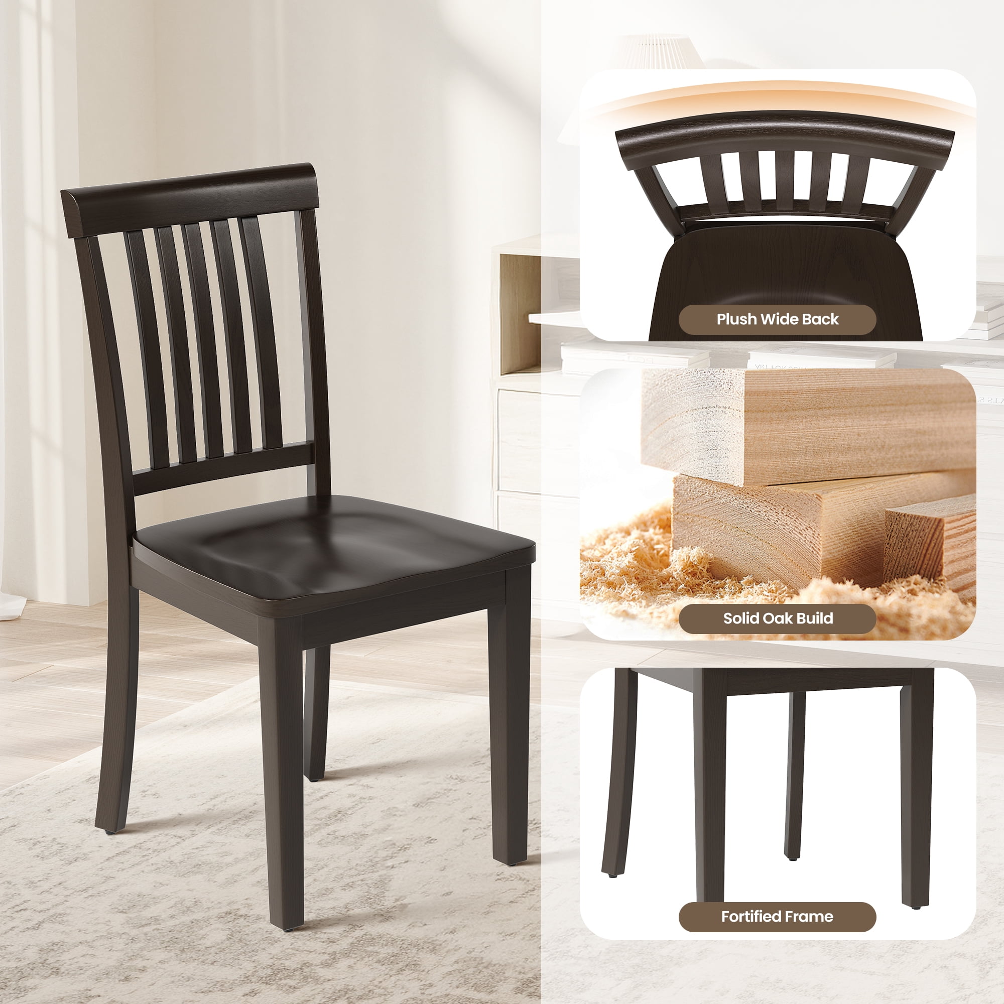 Wooden Windsor Dining Chairs Set of 4,for Kitchen,Dining Room, Dark Brown