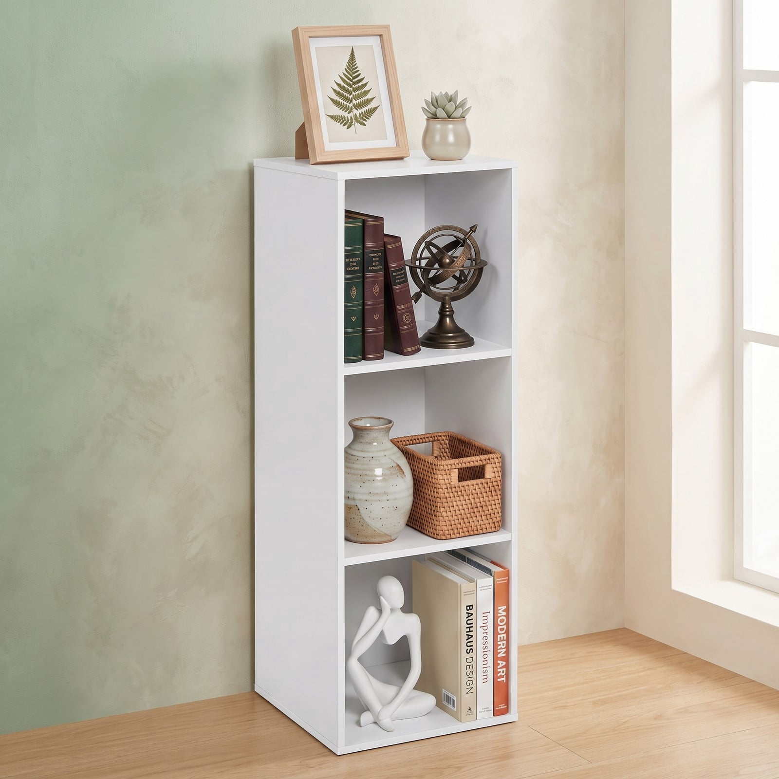 Furnibear 3-Cube Bookcase, Freestanding Cube Storage Organizer Bookshelf with 2 Anti-Tipping Kits and Open Cubby Compartments for Home Office Living Room Study, White