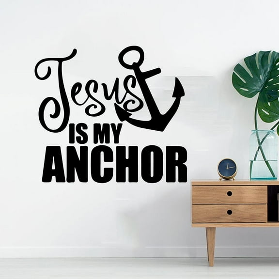Jesus Is My Anchor Quote Wall Sticker Bedroom Living Room Jesus God Inspirational Quote Anchor Wall Decal Vinhl Home Decor 45cmx41cm