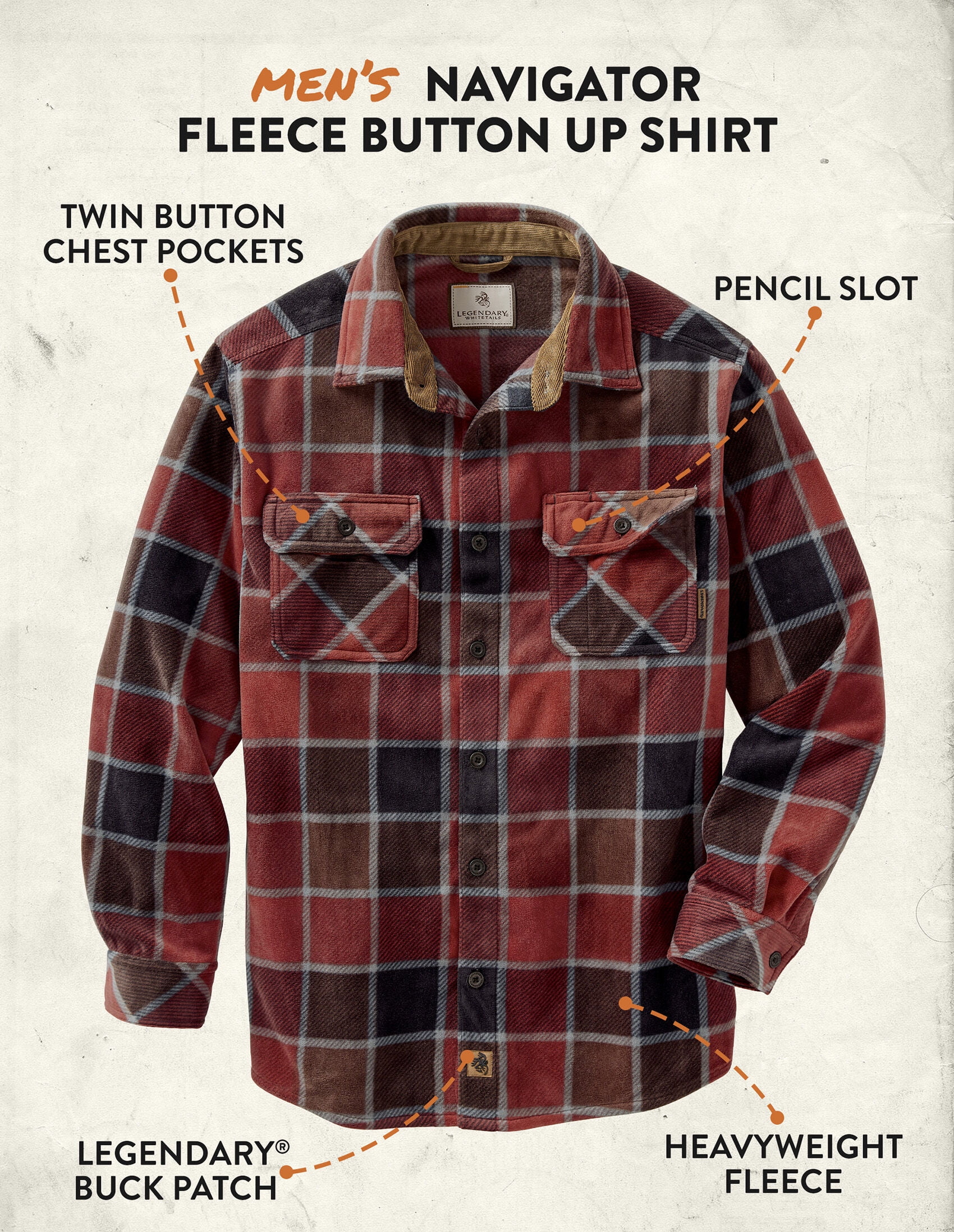 Men's navigator fleece top button up shirt