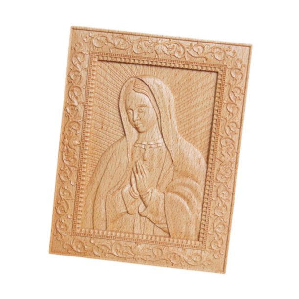 Rongfmy Mary Statue Wood Carving Christian Gift Collectible Mary