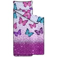 thumbnail image 2 of Purple Butterfly Leopard Pattern Teens Toddler Nap Mat with Pillow, Sleeping Mat Bag for Preschool Daycare 59"x22", 2 of 6