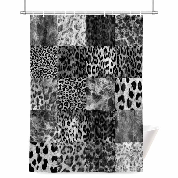 Vintage Black Leopard Shower Curtain, Animal Print Patchwork Style Art Painting Waterproof Shower Curtain Set with 12 Hooks Lightweight Bath Curtains Fabric Bathroom Decor 72x78 Inches