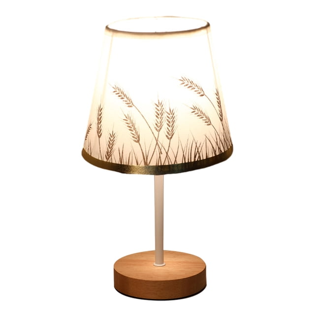 LED Desk Lamp with Solid Wood Base and Linen Shade 10.63 in Height Warm White Light USB Powered for Reading Study