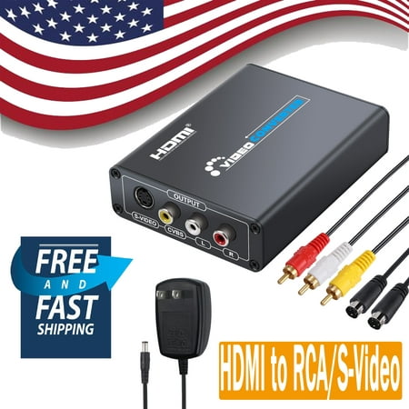 ESYNIC HDMI to Composite 3RCA AV S-Video R/L Audio Vdieo Converter Adapter Upscaler Support 720P/1080P with RCA/S-Video Cable for PS3 Xbox/ HDTV/ DVD TV STB Blue-Ray/ PC Laptop / VHS VCR