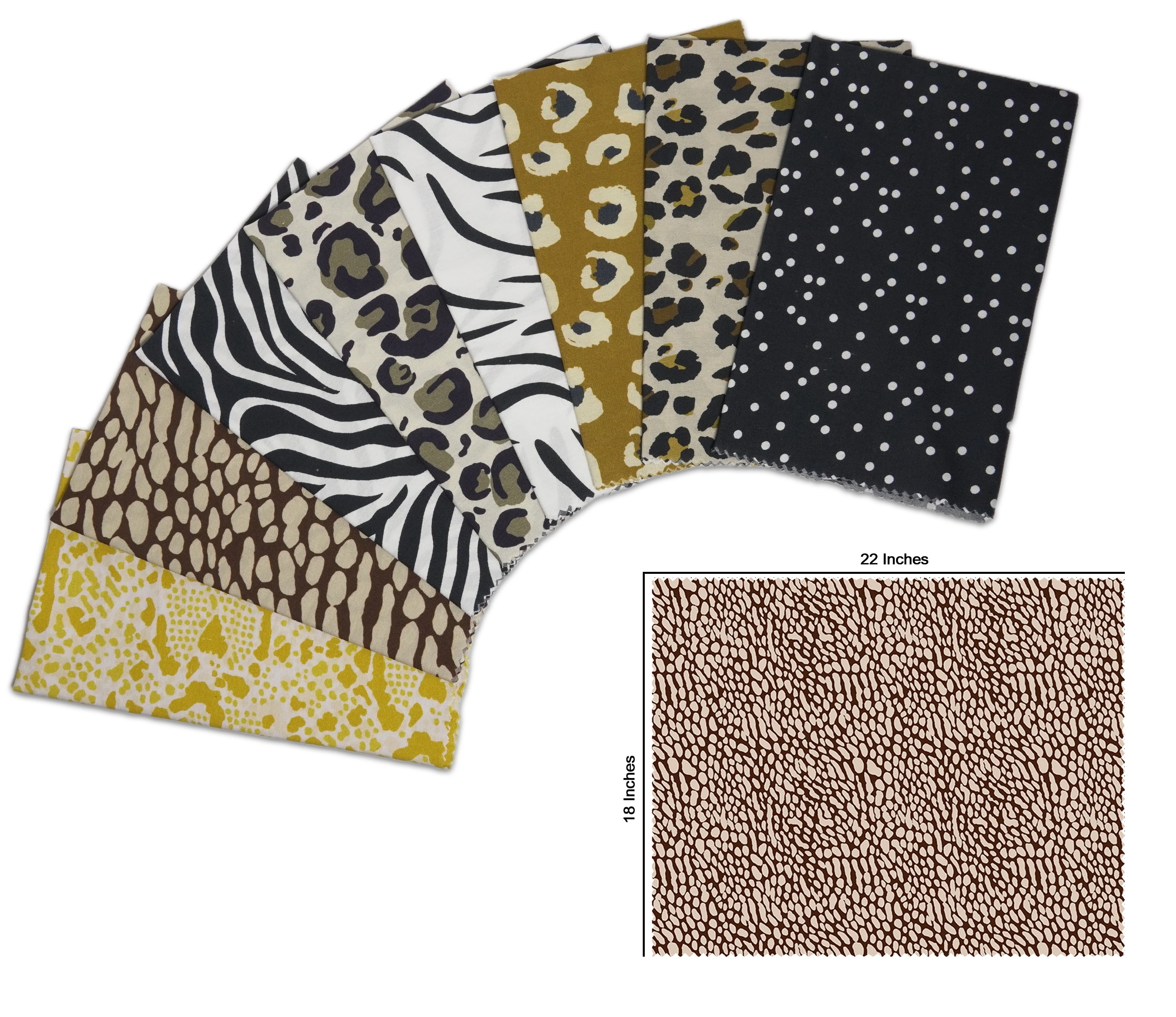 Soimoi 8 Pc Fat Quarter Bundle- Animal Skin Print 18"x 22" DIY Patchwork- 100% Cotton Pre-Cut Quilting Fabric Multicolor