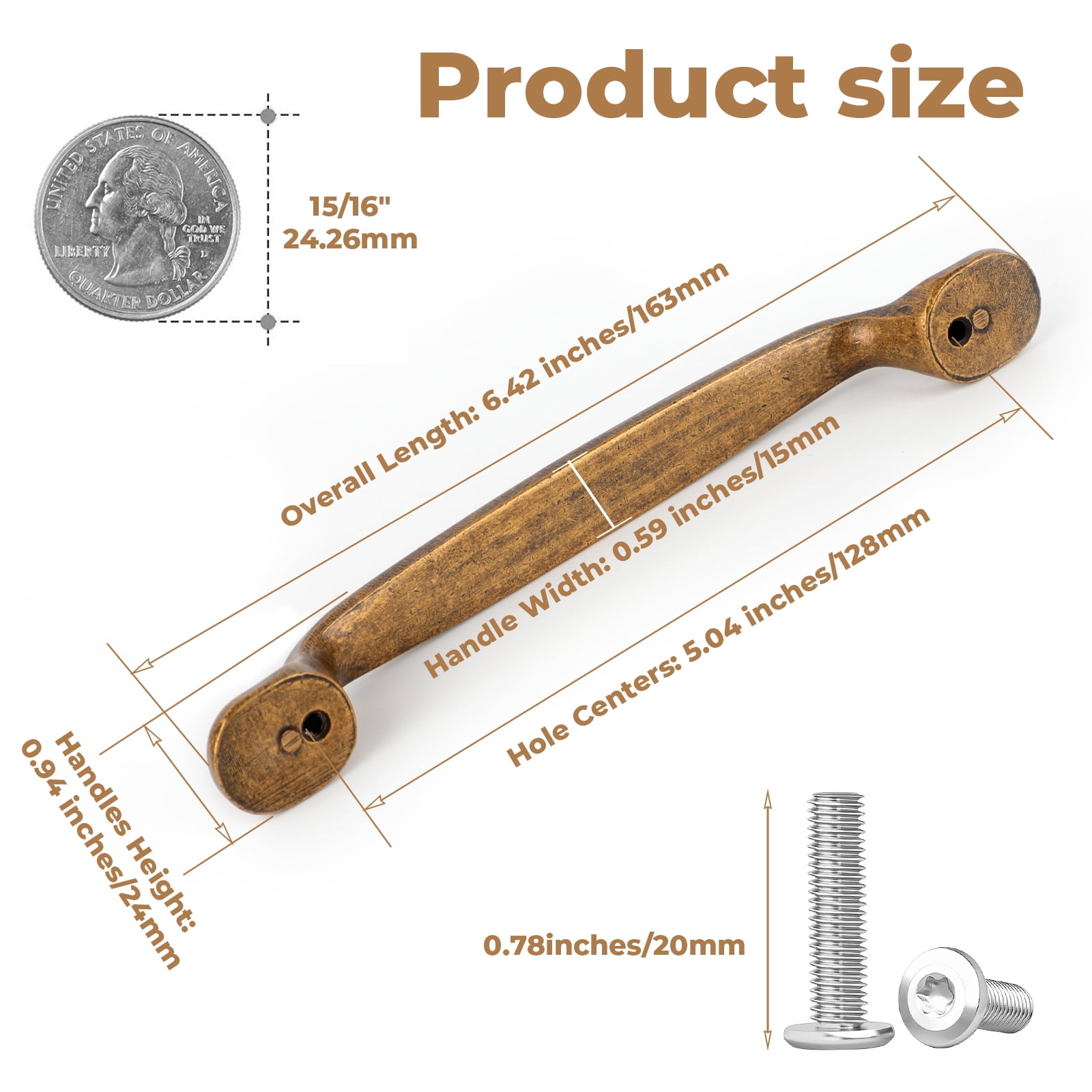 ROSYNEY 8 Pack 5"(128mm) Hole Center Cabinet Pulls, Antique Brass Cabinet Handles, Bronze