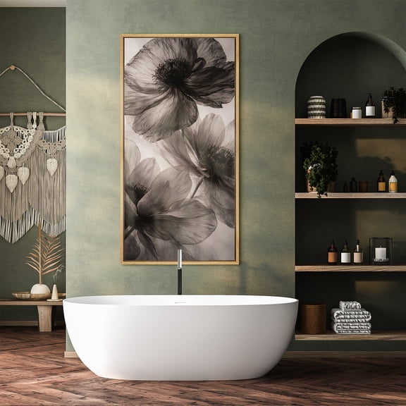 Large Framed Canvas Print Abstract Flowers Wall Art Floral Botanical Decorative for Living room Bedroom - 60"x30" Natural Frame