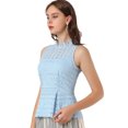 thumbnail image 1 of INSPIRE CHIC Women's Ruffle Neck Keyhole Back Sleeveless Floral Lace Peplum Top, 1 of 6