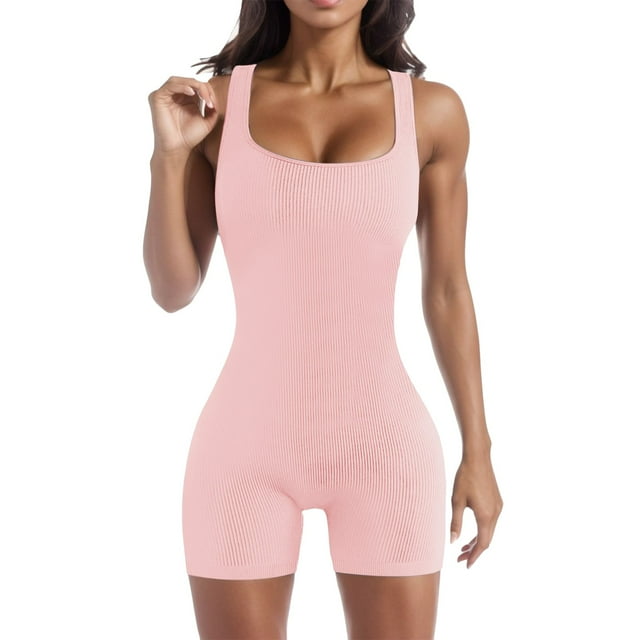 Cathalem Womens Rompers Wide Leg Jumpsuits Long Pant Romper Jumpsuit with Pockets,Pink S