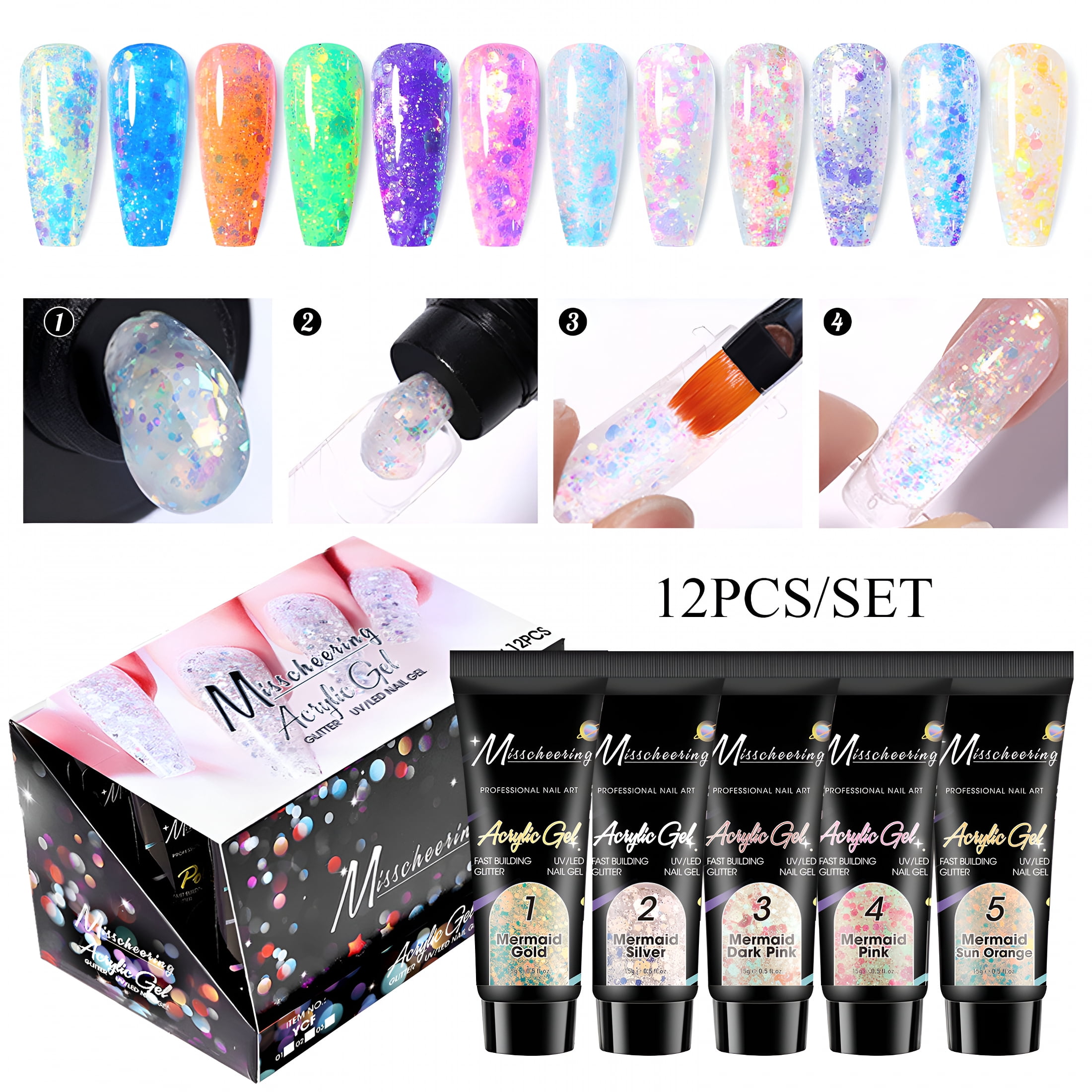 RAGUPEL 12Pcs Nail Poly Gel Set, Extension Nail Builder Kit Enhancement Manicure Tool Nail Decoration