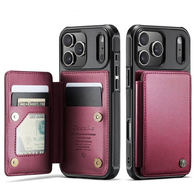 Funda para iPhone 17 Pro Max con tarjetero, tipo cartera para hombre y mujer con bloqueo RFID, de piel resistente, con cierre magnético y función atril, a prueba de golpes