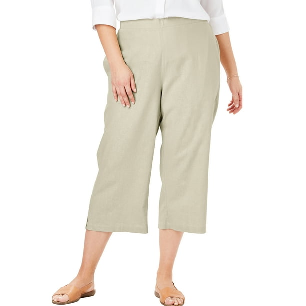 Woman Within - Woman Within Women's Plus Size Petite Linen Capri Pants ...
