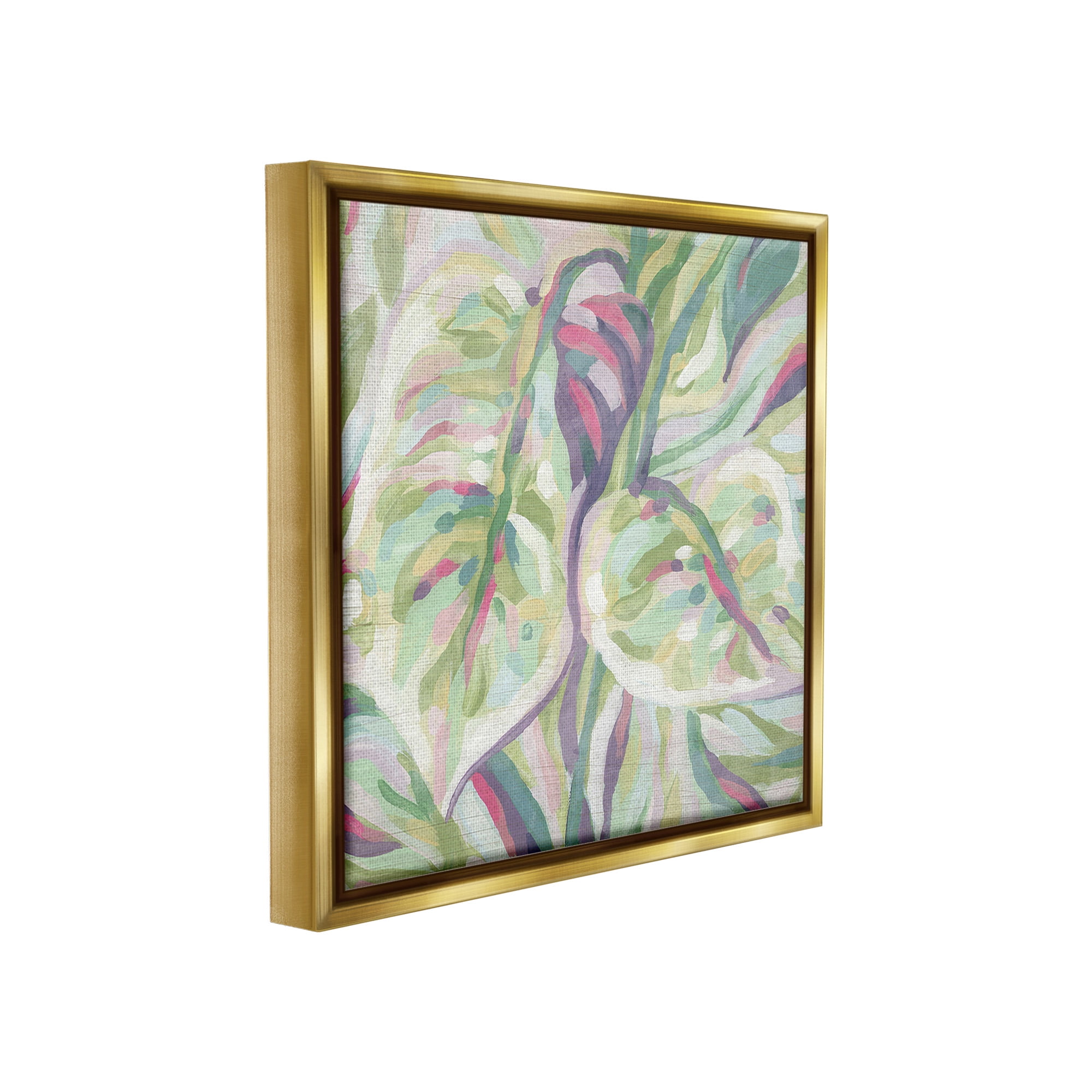 Stupell Industries Abstract Pastel Leaves Botanical & Floral Painting Gold Floater Framed Canvas Art Print Wall Art, 18 x 18