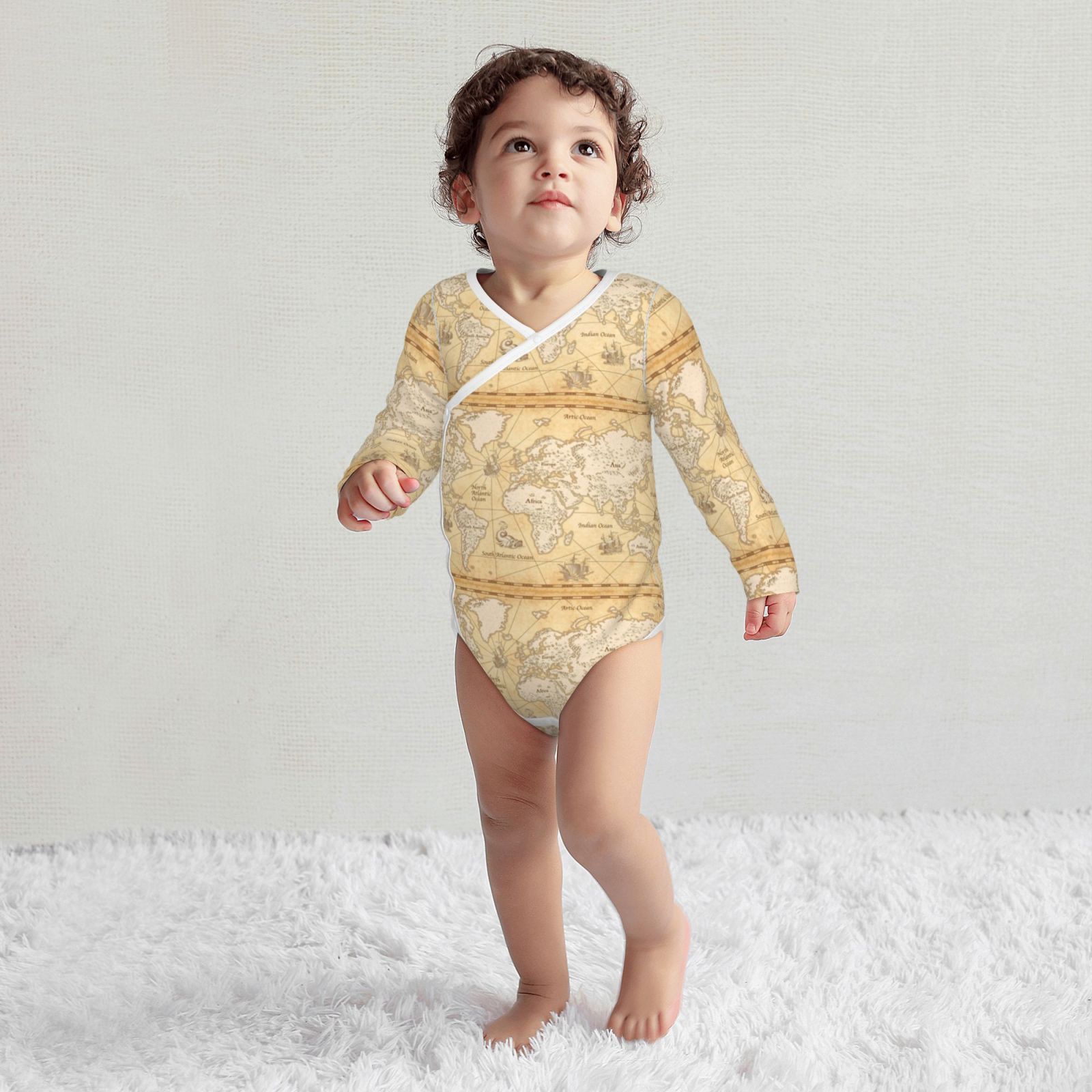Xecao World Map Print Baby unisex-baby Cotton Long-sleeve Bodysuits-2 Years