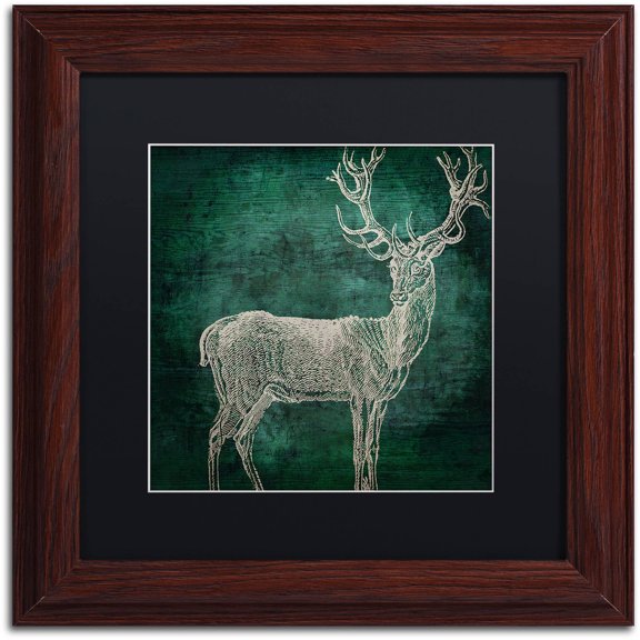 Trademark Fine Art "Emerald Deer" Canvas Art by Color Bakery Black Matte, Wood Frame