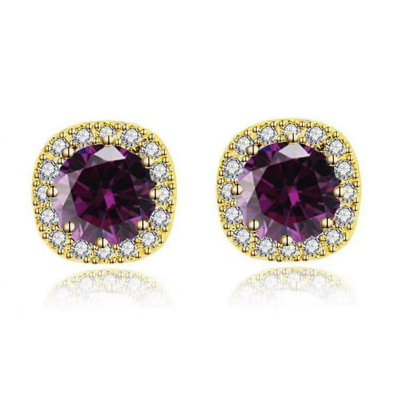 Paris Jewelry 10k Yellow Gold 4Ct Round Created Amethyst Halo Stud Earrings Plated