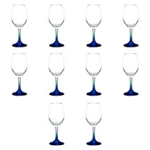 Rioja Wine Glasses with Stem 10 oz. Set of 10, Bulk Pack - Color Bottom, Perfect for Wedding, Party Favors, Birthday, Bridal Shower Gifts - Blue
