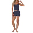 thumbnail image 2 of INSPIRE CHIC Women's Pajama Set Ribbed Knit Cami Sleeveless Squared Neck Tank Top with Split Shorts Sleepwear Lounge Sets S Navy, 2 of 6
