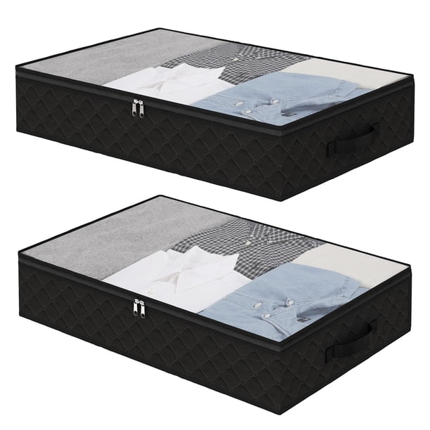 Bolsas de almacenamiento Fixwal negras para debajo de la cama con ventana transparente (paquete de 2