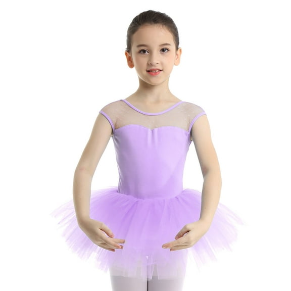 iEFiEL Kids Girls Sleeveless Leotard Stretch Mesh Splice Ballet Dance Gymnastics Tutu Dress