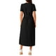 thumbnail image 3 of Vestido midi plisado fluido con cinturón de manga corta envolvente y escote en V para mujer INSPIRE CHIC 2024, color negro, talla L, 3 of 5