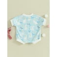 thumbnail image 3 of Bagilaanoe Newborn Baby Girl Boy Easter Rompers Floral Print Short Sleeve Bodysuits 3M 6M 9M 12M 18M Infant Casual One Piece Short Jumpsuit, 3 of 7