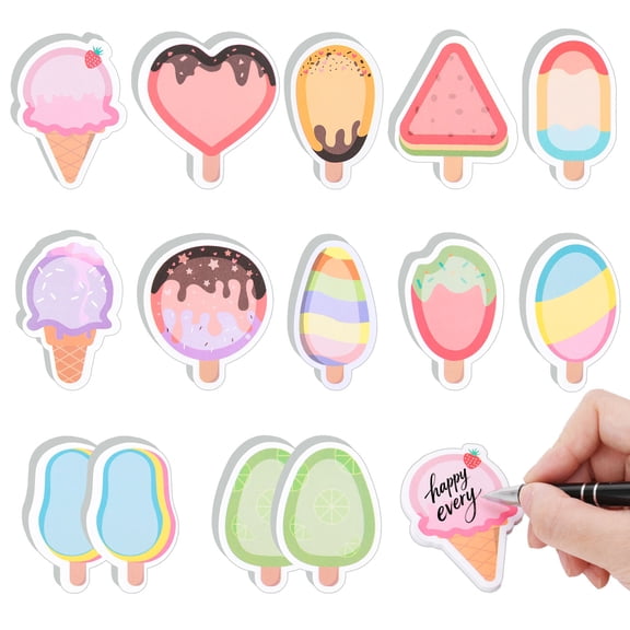 sixwipe 24-Pack 720 Sheets Ice Cream Theme Sticky Notes, Cute Cartoon Adhesive Notes, Fun Shape Notepad with Strong Adhesive, 2.8" x 1.8" for Office, School, Bookmark, Planner Decor