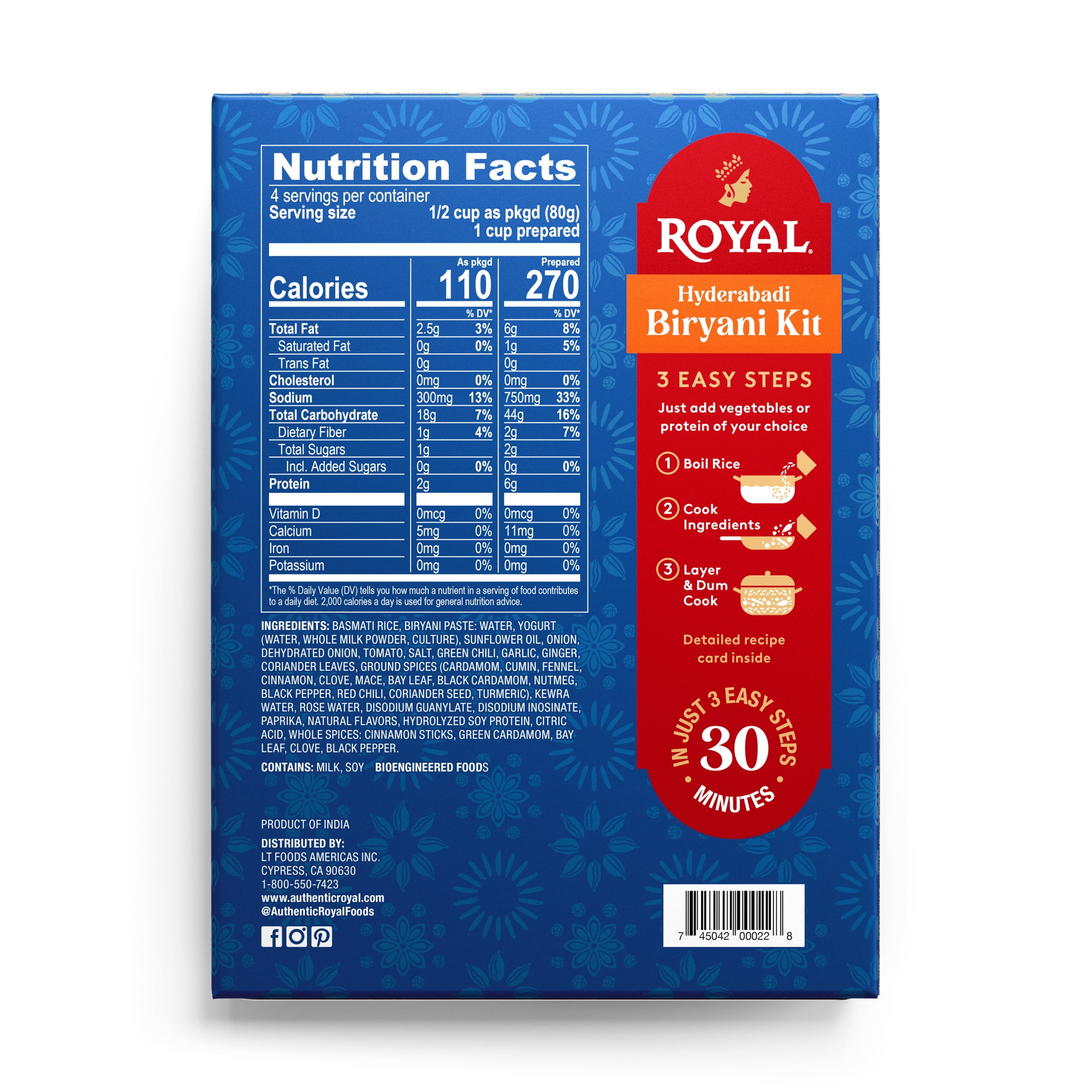 (2 pack) Royal Hyderabadi Biryani Kit with Basmati Rice— Authentic Recipe is Ready in 30 Minutes. The Shelf-Stable Kit Serves 4.
