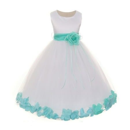 Kids Dream Girls White Satin Mint Petal Sash Flower Girl Dress 8 ...