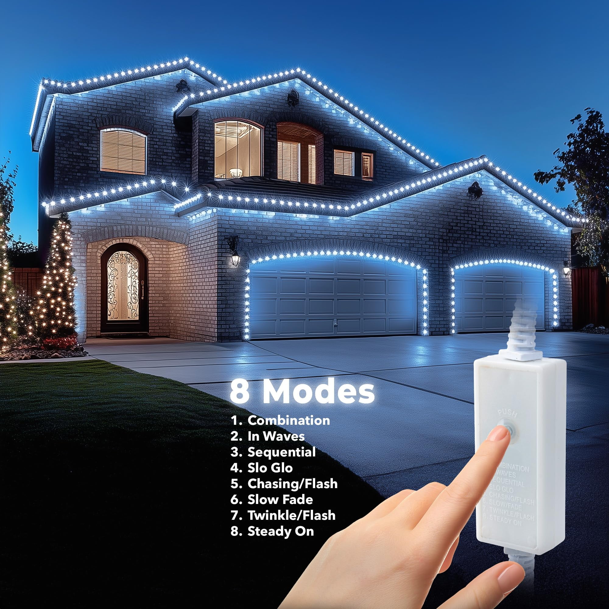 West Ivory 190LEDs, 25ft Cool White Outside LED Rope Light, 8 Modes, Connectable Outdoor Permanent Waterproof Accent Exterior Lighting, PVC Case, Holiday, Backyard Patio, Home Garden, Decorative