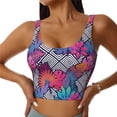 thumbnail image 2 of Haiem Tropical Leaves Pattern Womens Sports Bra - U Neck Padded Low Impact Yoga Bra Workout Crop Top Gym Moisture-Wicking Workout Vest -Small, 2 of 9