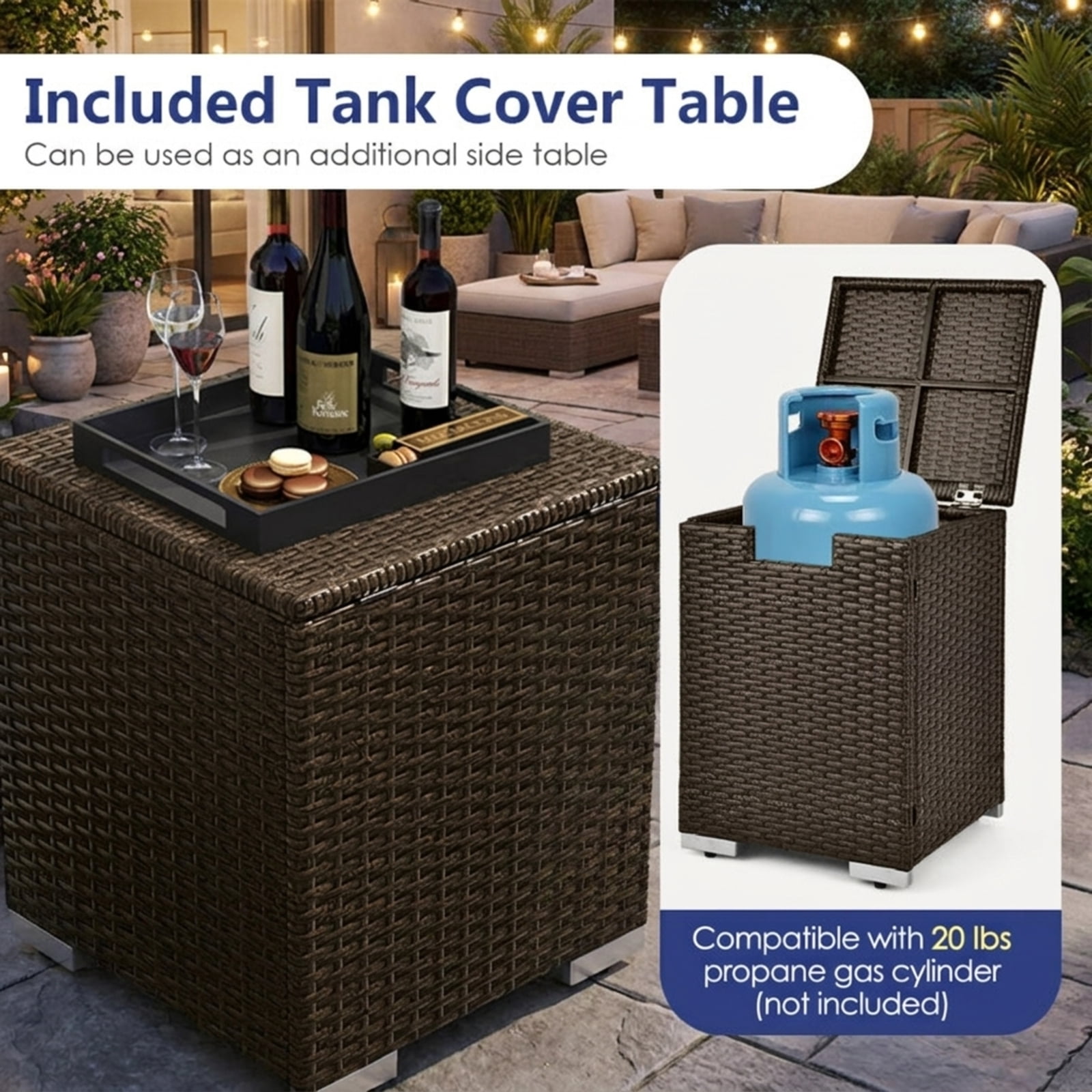 Biotree Patio Furniture Set 7 Piece Outdoor Sectional with 32 Inch Fire Pit Table and propane tank cover outdoor conversation set for garden backyard porch, Navy