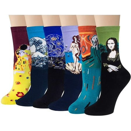 

4-6 Pairs Womens Fun Socks Famous Painting Patterned Art Socks & Printed Cool Novelty Funny Socks for Women
