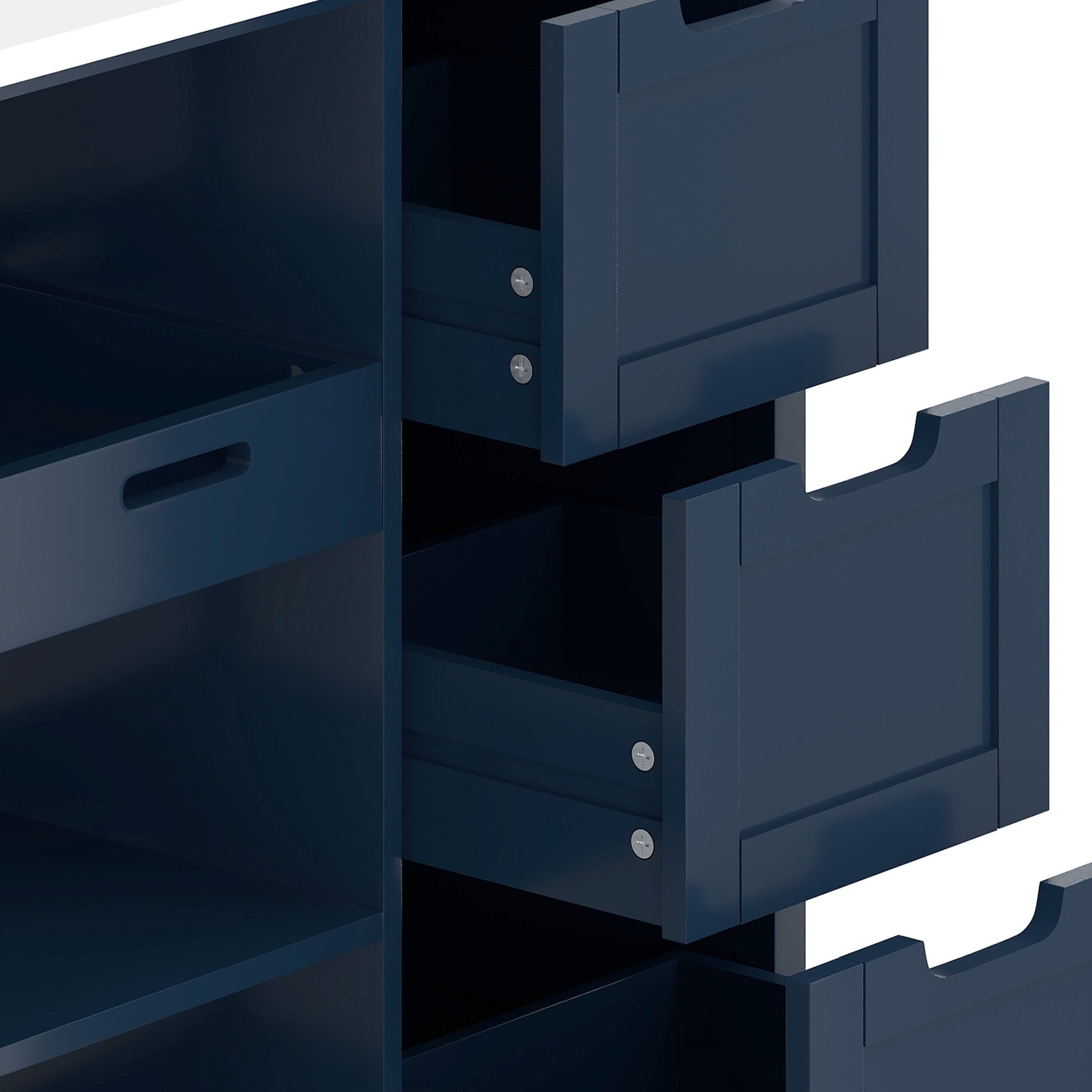 Uforic Kitchen Storage Cart with Drawers & Open Shelves, Rolling Kitchen Island, Blue