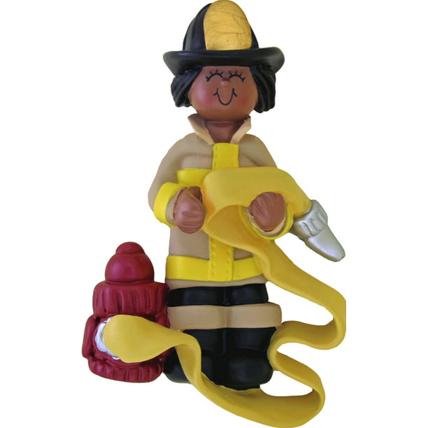 Firefighter Female African-American Personalized Christmas Ornament DO-IT-YOURSELF
